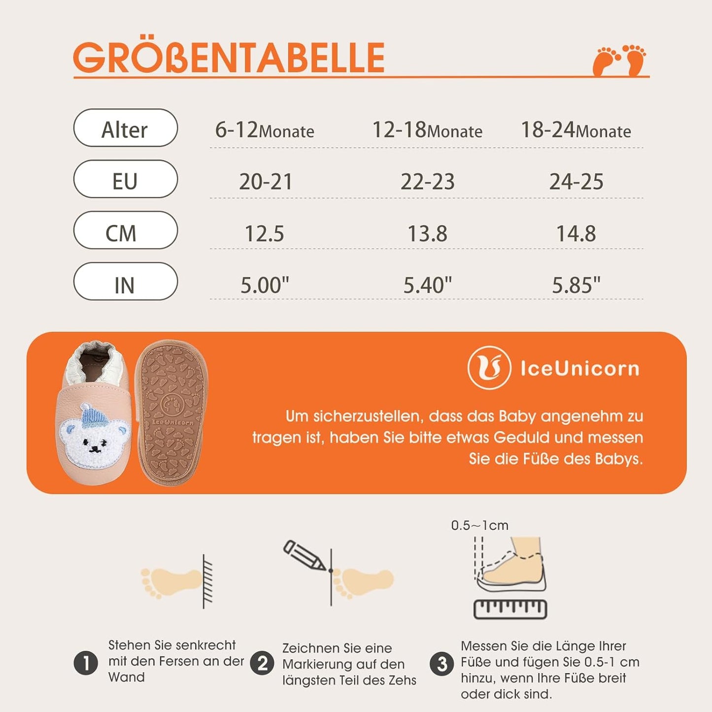 IceUnicorn Krabbelschuhe Baby Lauflernschuhe Weicher Leder Jungen Mädchen Lederschuhe Babys Rutschfeste Krabbelschuhe mit Gummisohle Babyschuhe