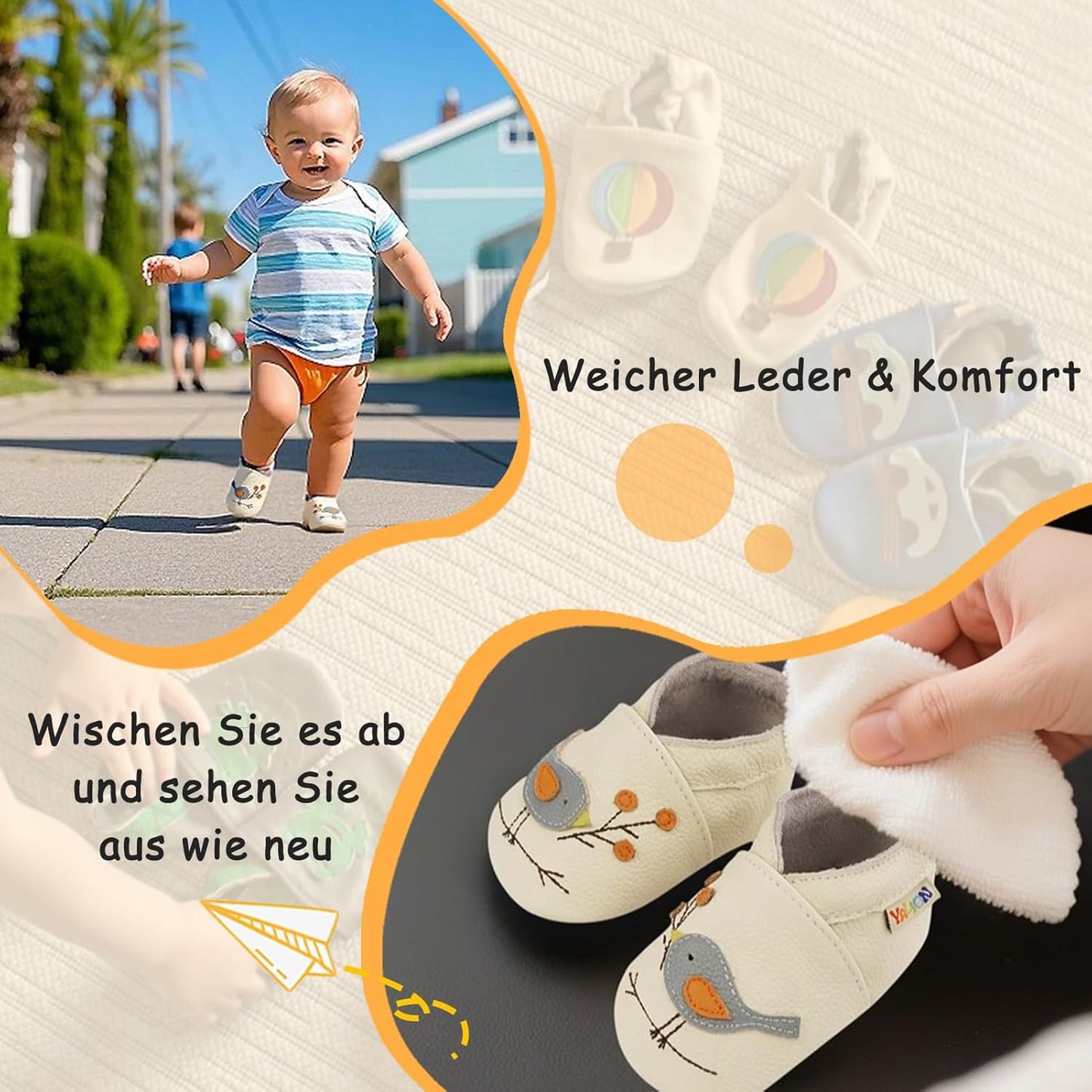 Yalion Baby Junge Mädchen Weicher Leder Lauflernschuhe Krabbelschuhe Babyhausschuhe mit Wildledersohlen Multi-Stil