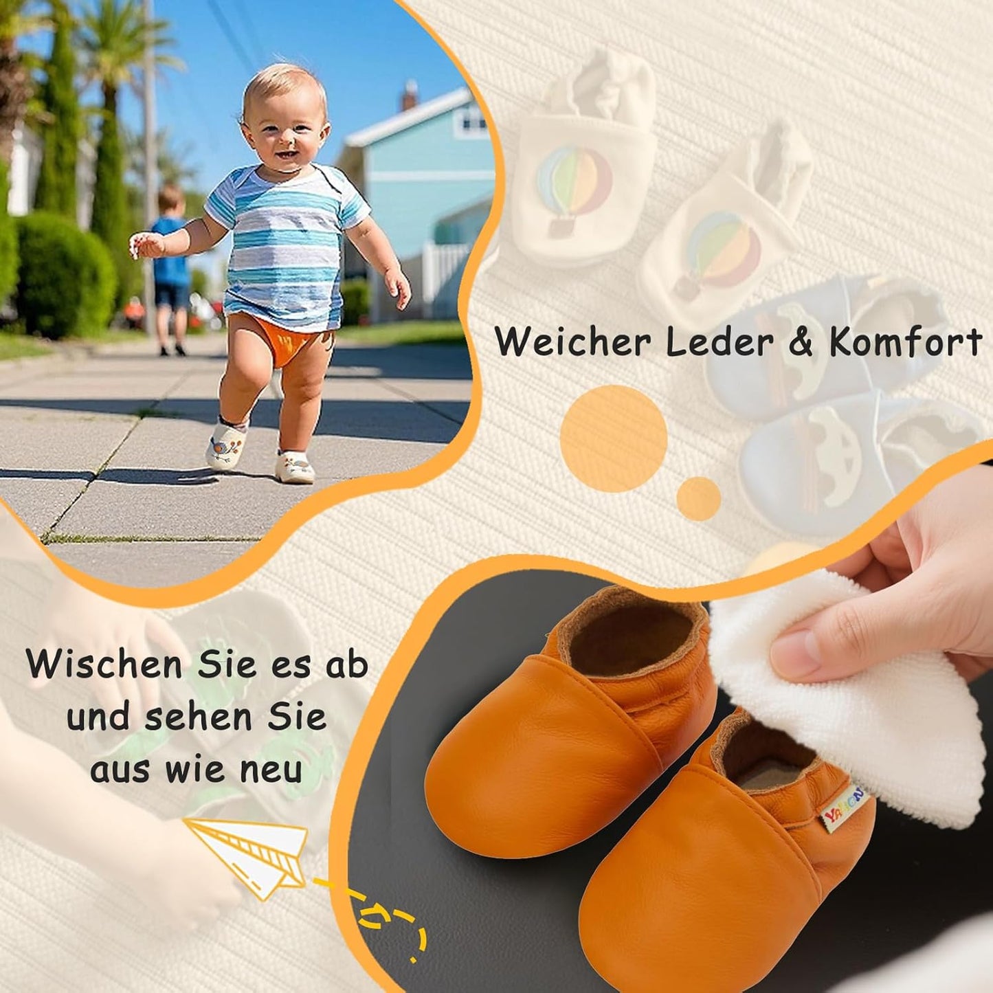 Yalion Baby Junge Mädchen Weicher Leder Lauflernschuhe Krabbelschuhe Babyhausschuhe mit Wildledersohlen Multi-Stil