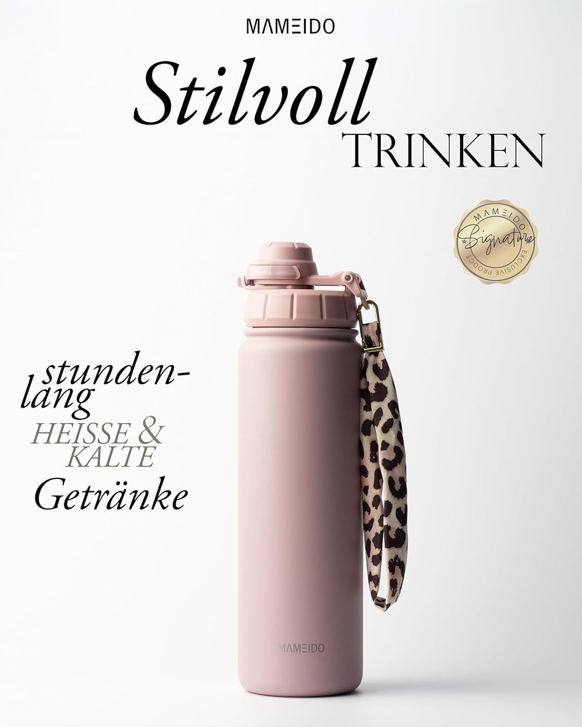 Thermosflasche mit Strohhalm 700ml, auslaufsichere Trinkflasche Edelstahl isoliert, Wasserflasche mit Trageschlaufe, Isolierflasche BPA-frei (Taupe Grey, 0,7l)