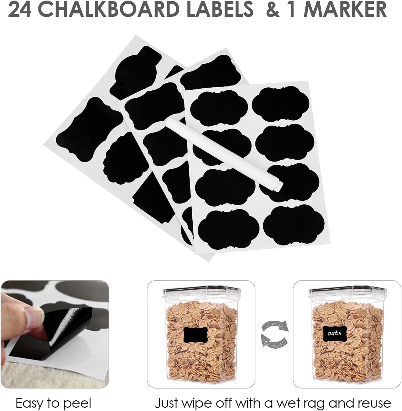 Vtopmart Vorratsdosen mit Deckel Luftdicht, Set mit 24 Vorratsbehälter, BPA-frei, Küchen Aufbewahrungsboxen für Mehl, Zucker, Körner, Mit Schreibstift und Etikett