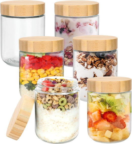 6 Meal Prep Gläser - 500ml Overnight Oats Gläser mit Deckel, Einmachgläser mit Schraubdeckel, Multifunktional Meal Prep Glas Pudding Gläser für Marmelade,Salat,Milchshake,Mahlzeitenzubereitung
