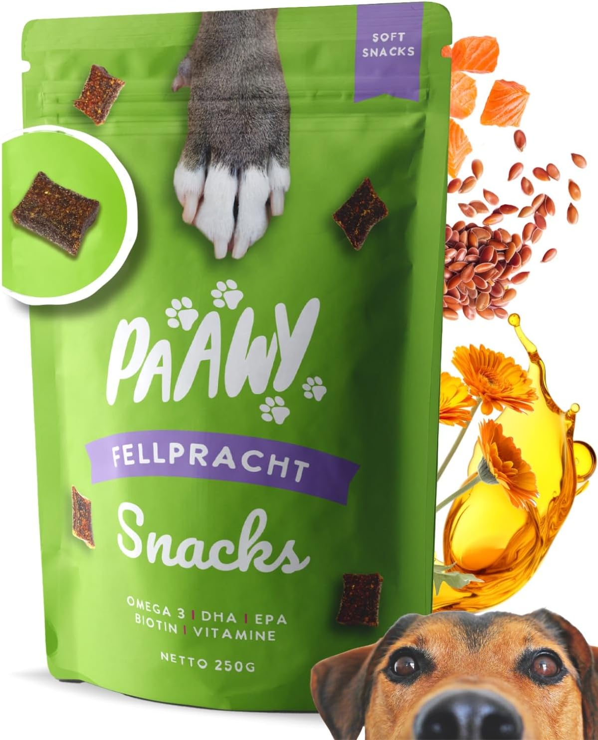Fellpracht Snacks – Unterstützt Haut & Fell deines Hundes – Nahrungsergänzung mit Lachsöl, Bierhefe, Biotin, Omega-3 & Zink – Gegen Juckreiz, Haarausfall & Allergien