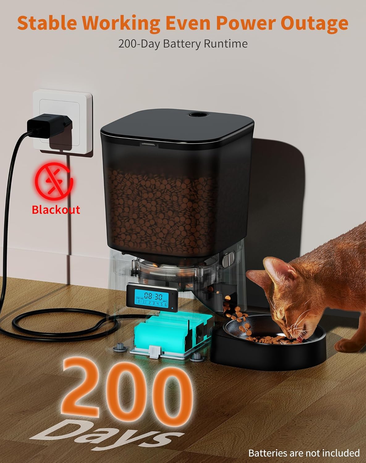 HoneyGuaridan Automatic Cat Feeders for 2 Cats, 3.5L Cat Food Dispenser with Double Bowls,Two Way Splitter Timed Cat Feeder for Dry Food, Programmable 1-6 Meals Control, Dual Power Supply, 10s Call