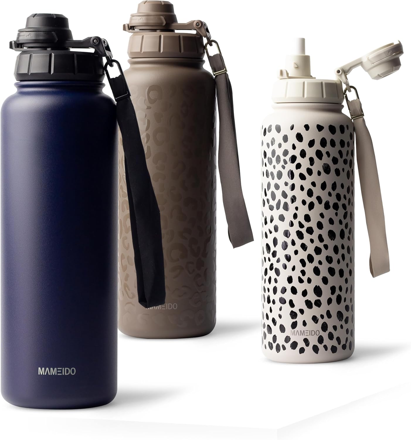 Thermosflasche mit Strohhalm 700ml, auslaufsichere Trinkflasche Edelstahl isoliert, Wasserflasche mit Trageschlaufe, Isolierflasche BPA-frei (Taupe Grey, 0,7l)