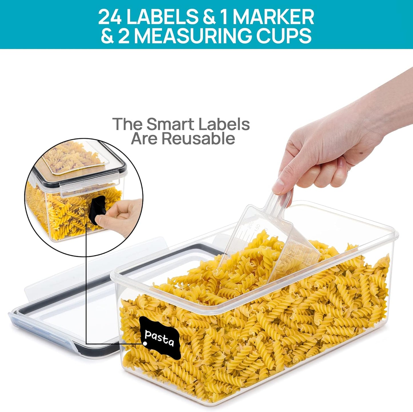 3.2L Vorratsdosen mit Deckel Luftdicht 4er Set, BPA Frei Aufbewahrungsbox Küche，Spaghetti Aufbewahrung Pasta Vorratsbehälter für Nudeln Müsli Cornflakes