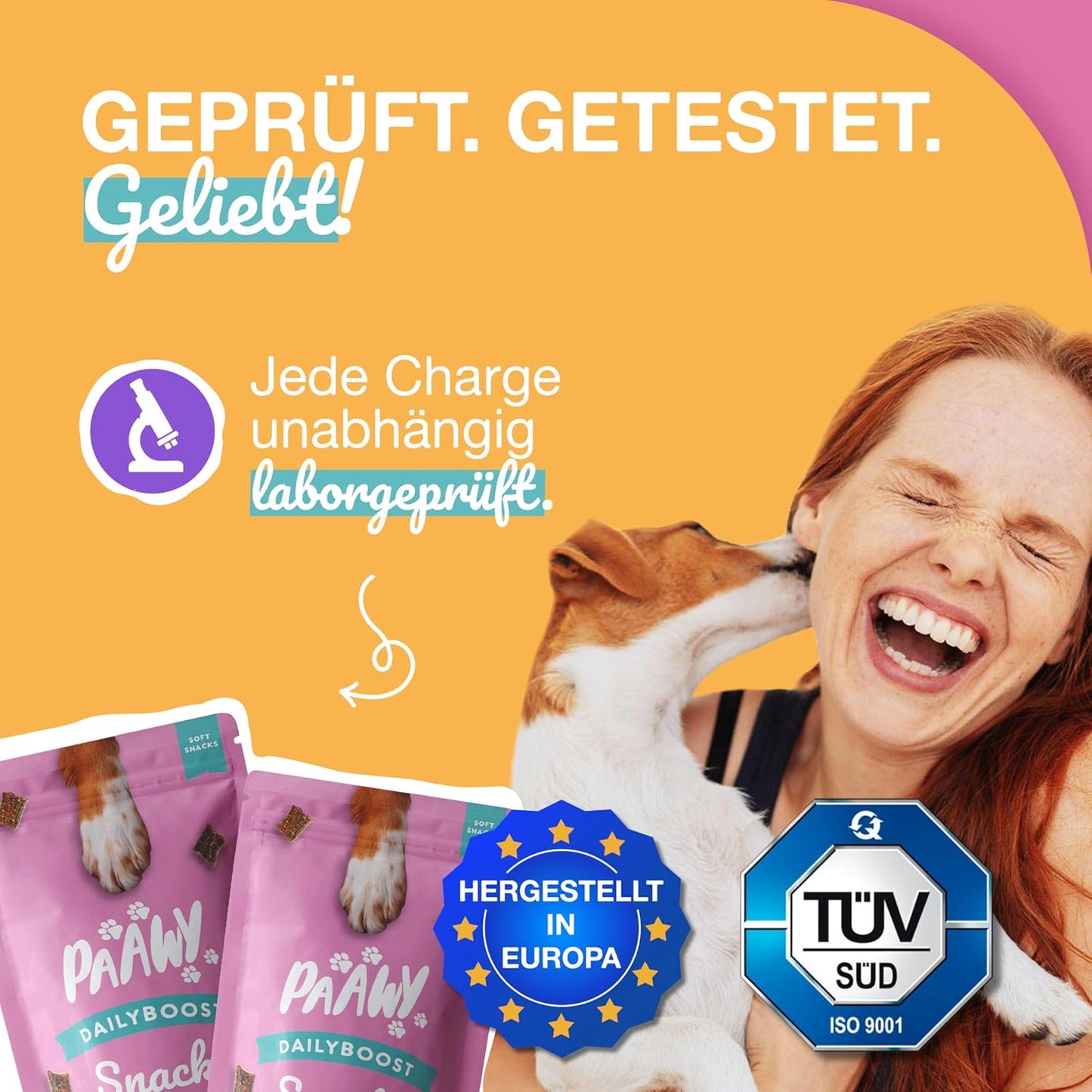 DailyBoost Snacks - Vitamin-B Komplex für Hunde - 29 Vitamine, Mineralien & Kräuter - Multivitamin für Hunde - Vitamin B1, B2, B3, B5, B6, B7, B9, B12 - Mit Prebiotika, Glucosamin & Chondroitin