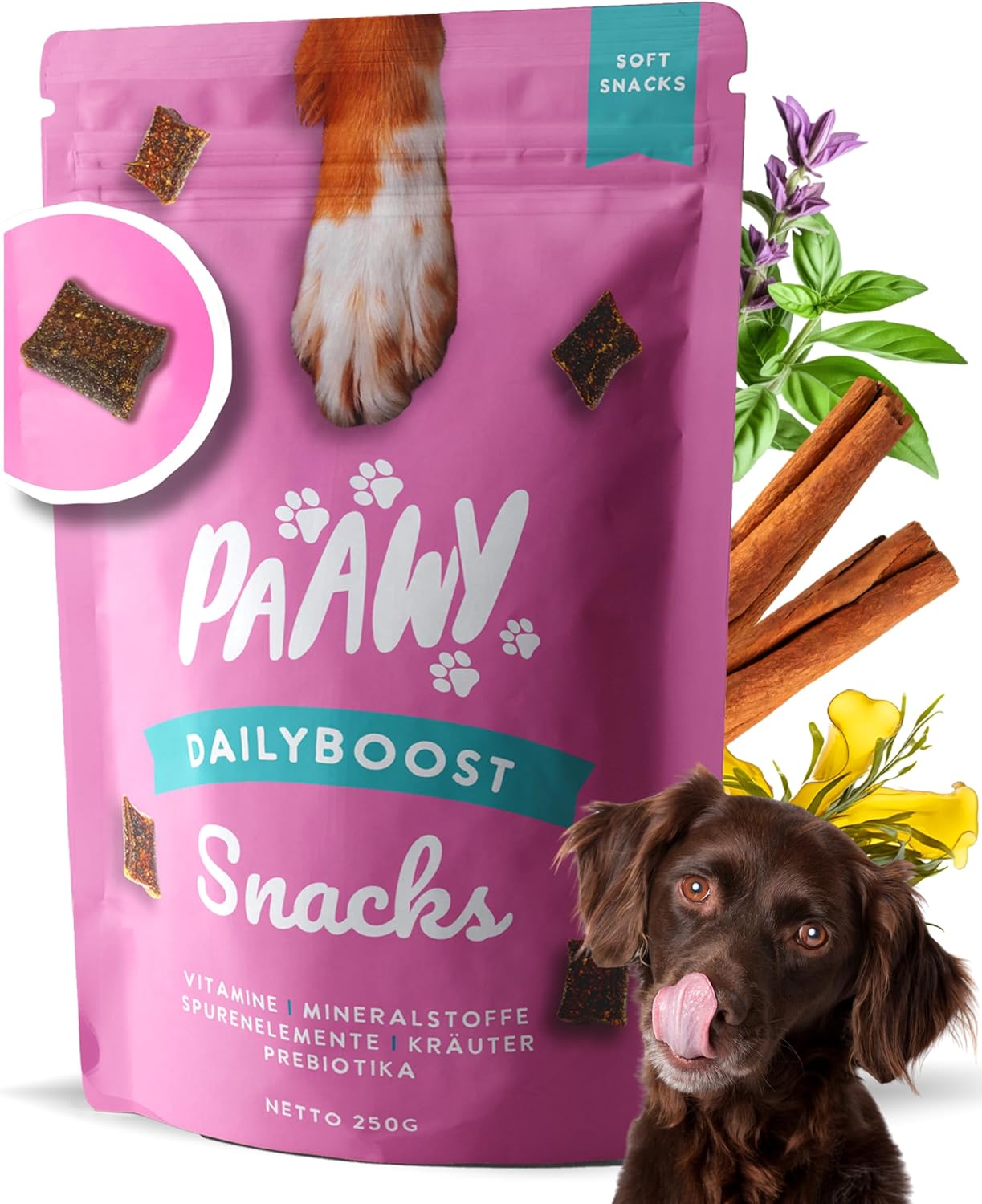 DailyBoost Snacks - Vitamin-B Komplex für Hunde - 29 Vitamine, Mineralien & Kräuter - Multivitamin für Hunde - Vitamin B1, B2, B3, B5, B6, B7, B9, B12 - Mit Prebiotika, Glucosamin & Chondroitin