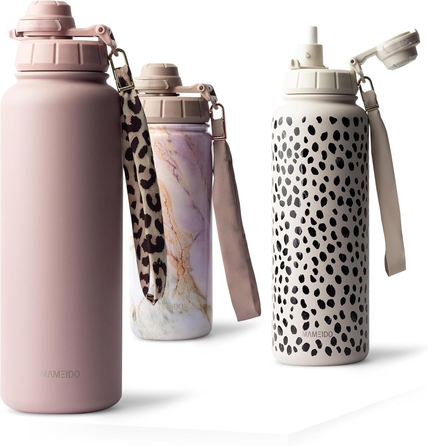 Thermosflasche mit Strohhalm 700ml, auslaufsichere Trinkflasche Edelstahl isoliert, Wasserflasche mit Trageschlaufe, Isolierflasche BPA-frei (Taupe Grey, 0,7l)