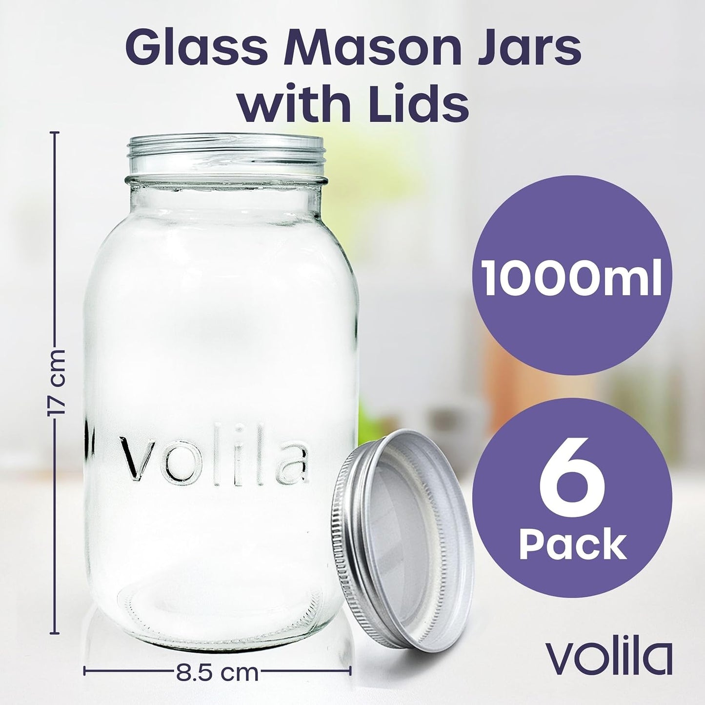 Mason Jar mit Deckeln - 490 ml Mehrzweck-Einmachgläser für Overnight Oats, Einlegen, Einmachen, Konservieren und Mahlzeitenvorbereitung - Luftdichte Einweckgläser (6er Pack - Normaler Deckel)