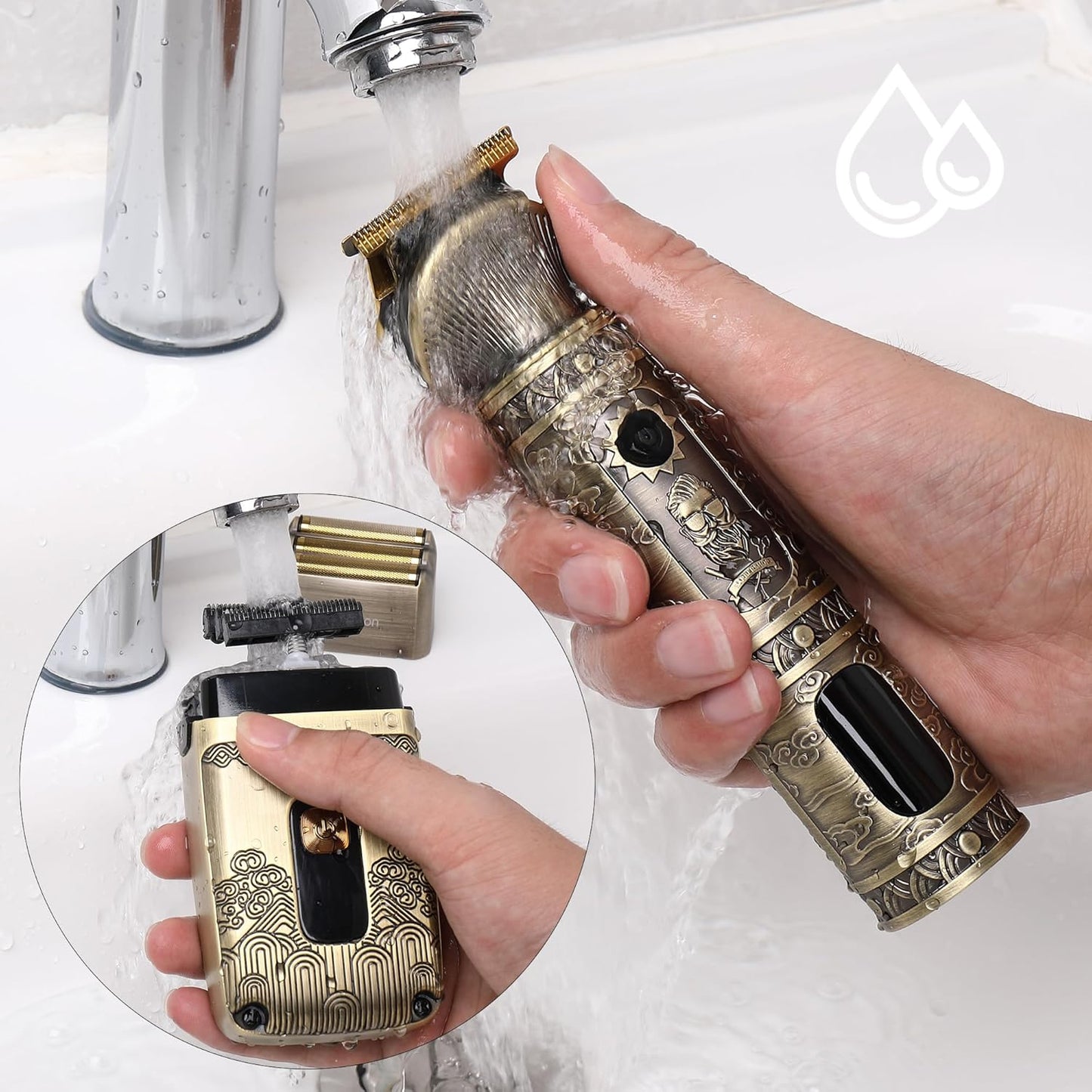 Haarschneider für Herren T-Klinge und elektrischer Rasiermesser-Barttrimmer, Herren-Schönheitspflegeset mit drei Teilen, kabellos