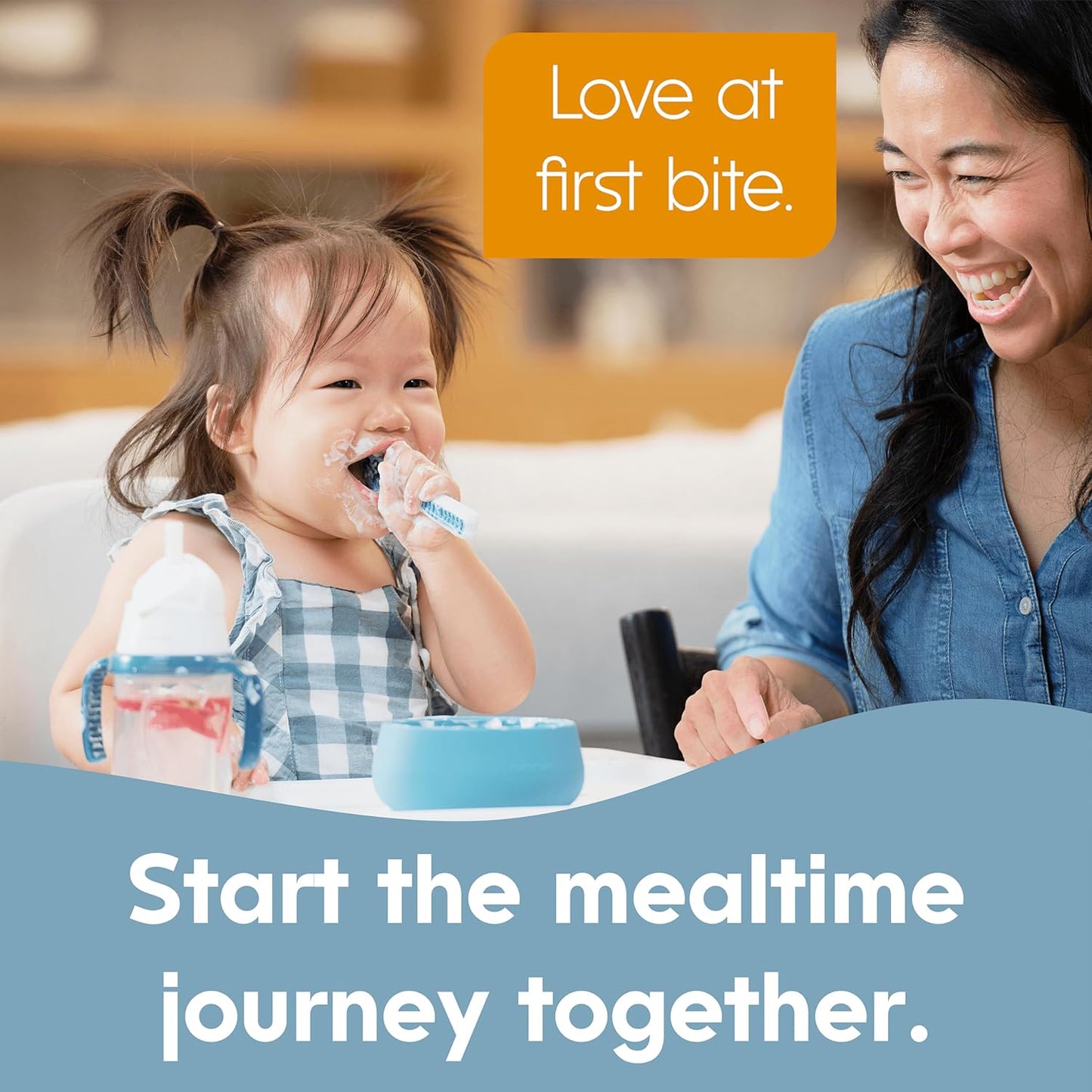 NumNum Baby Löffel 2er-Set, Silikon Esslernlöffel für Baby ab 6 Monate - BPA-frei - Lernlöffel und Breilöffel für BLW und Beikost Zubehör - Ideales Esslernbesteck - Blau/Orange