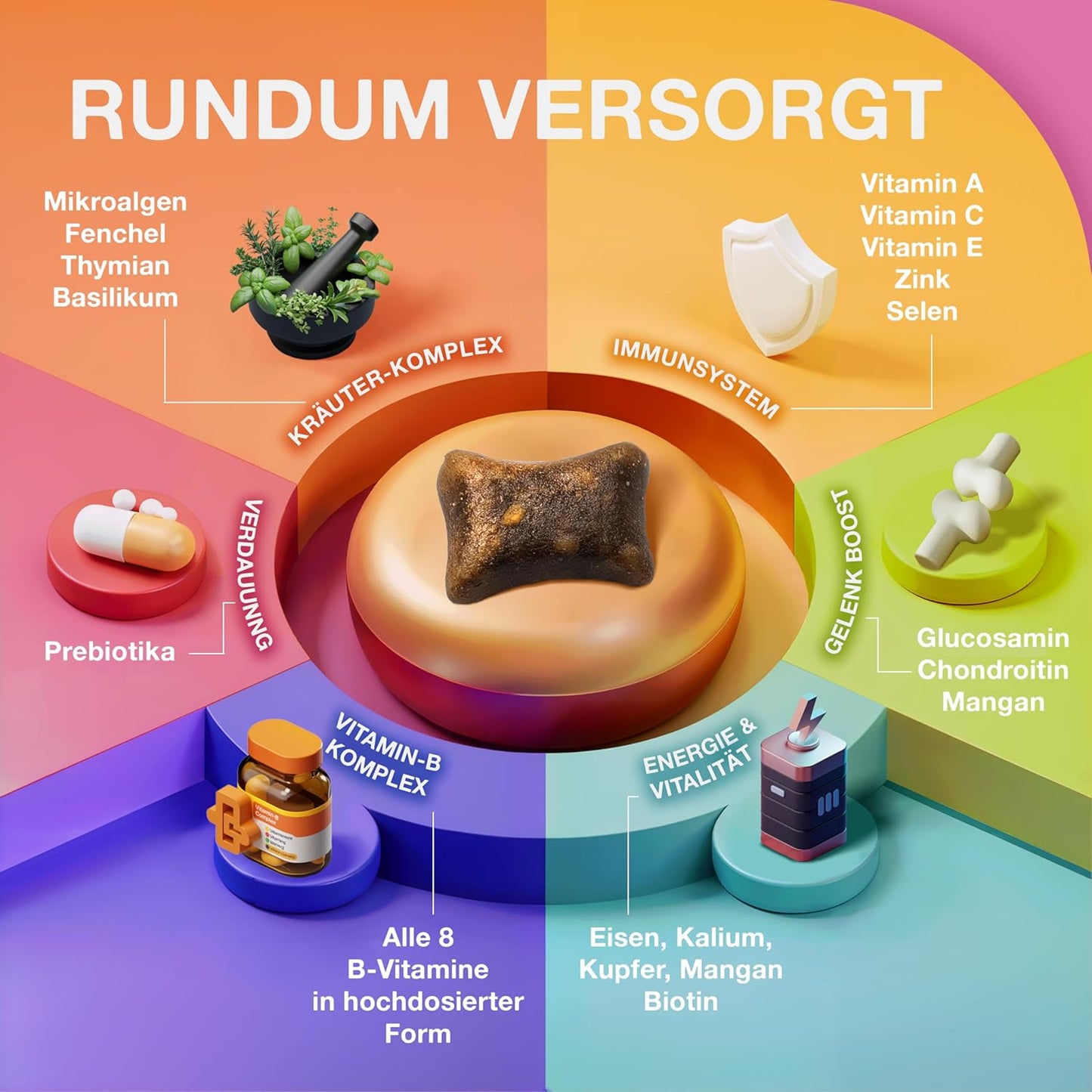 DailyBoost Snacks - Vitamin-B Komplex für Hunde - 29 Vitamine, Mineralien & Kräuter - Multivitamin für Hunde - Vitamin B1, B2, B3, B5, B6, B7, B9, B12 - Mit Prebiotika, Glucosamin & Chondroitin