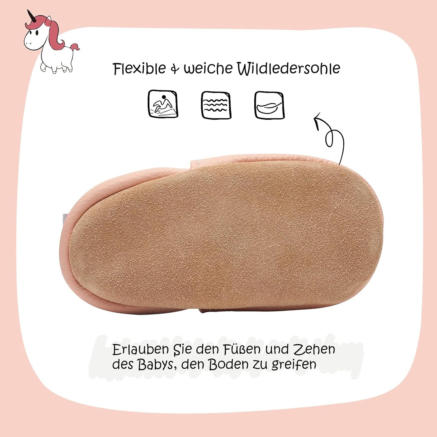 IceUnicorn Krabbelschuhe Baby Lauflernschuhe Jungen Mädchen Weicher Leder Babyhausschuhe Kleinkind Rutschfeste Lederschuhe Baby