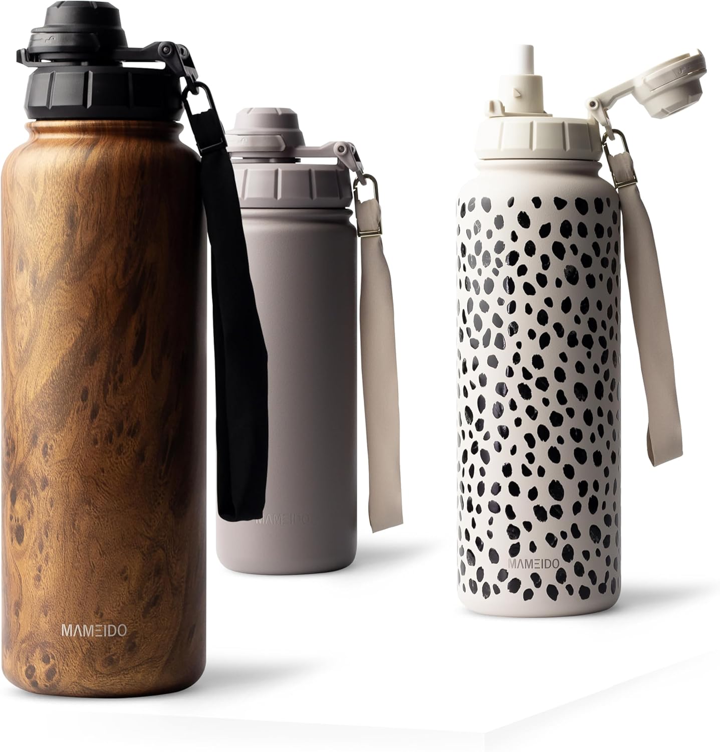 Thermosflasche mit Strohhalm 700ml, auslaufsichere Trinkflasche Edelstahl isoliert, Wasserflasche mit Trageschlaufe, Isolierflasche BPA-frei (Taupe Grey, 0,7l)