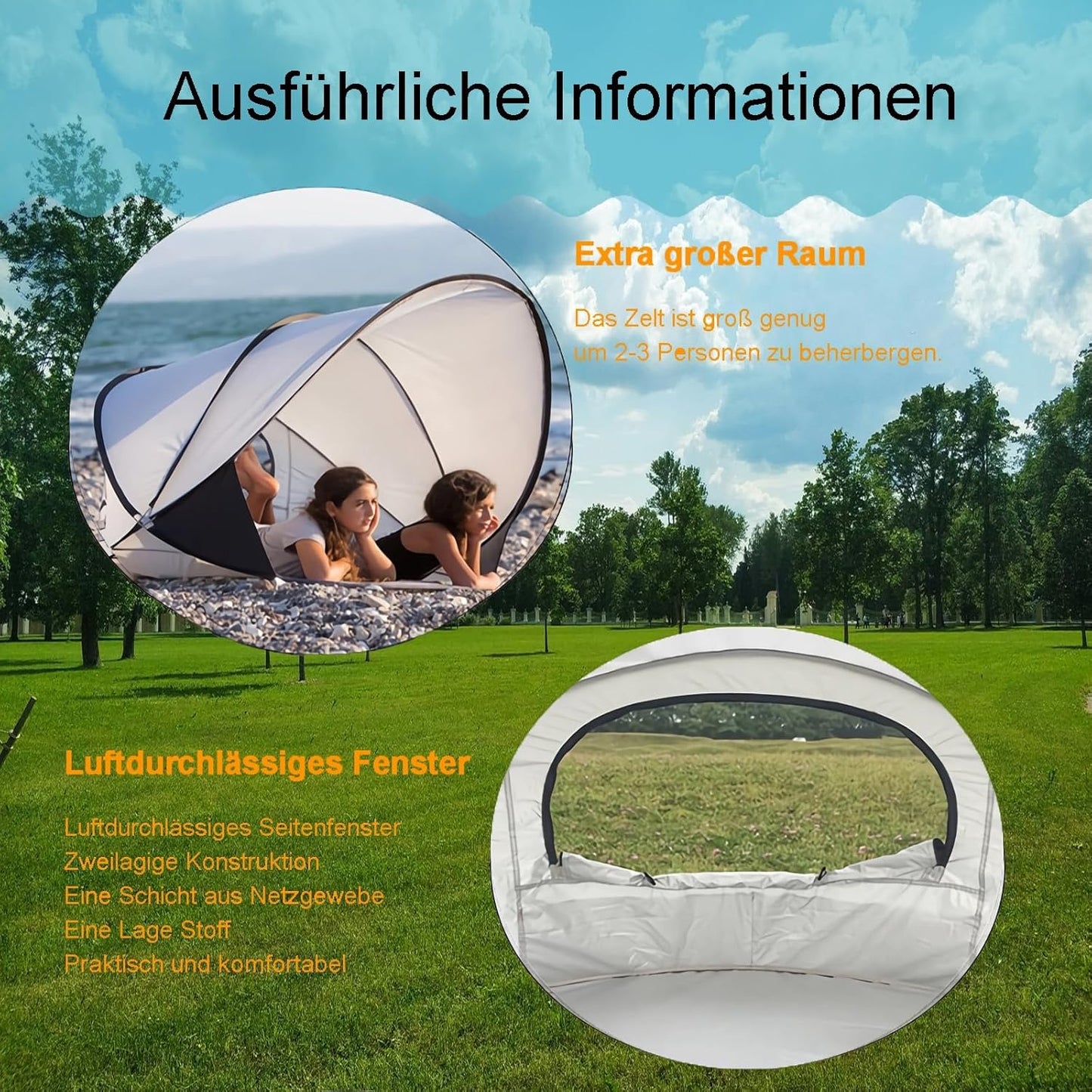 Strandmuschel Pop Up Strandzelt UV Schutz Wurfzelt Wetter Leicht Strandzelt Für Garten Strand