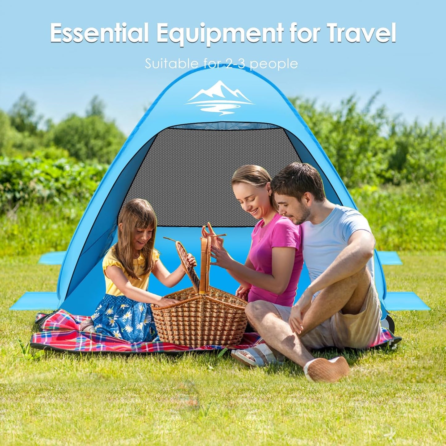 Strandmuschel Pop Up Strandzelt, Tragbare Strandmuschel für 1-2 Personen, UV-Schutz 50+, Windschutz, Campingzelt mit kleinem Packmaß, ideal für Familienstrand, inklusive Tragetasche