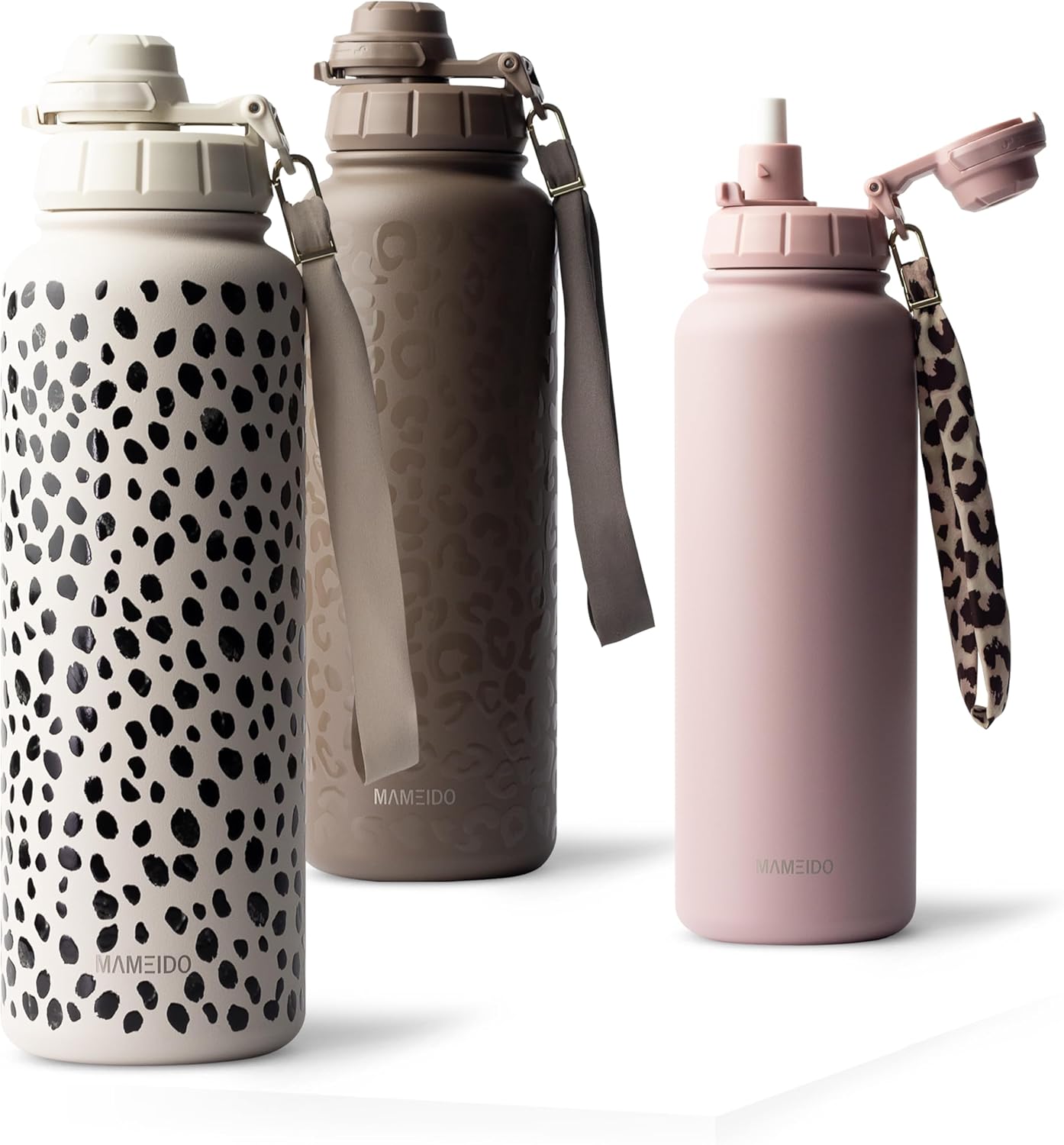 Thermosflasche mit Strohhalm 700ml, auslaufsichere Trinkflasche Edelstahl isoliert, Wasserflasche mit Trageschlaufe, Isolierflasche BPA-frei (Taupe Grey, 0,7l)