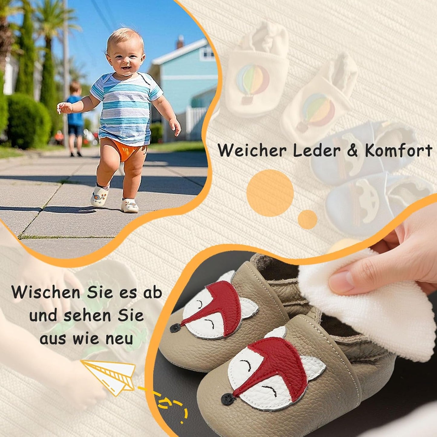 Yalion Baby Junge Mädchen Weicher Leder Lauflernschuhe Krabbelschuhe Babyhausschuhe mit Wildledersohlen Multi-Stil