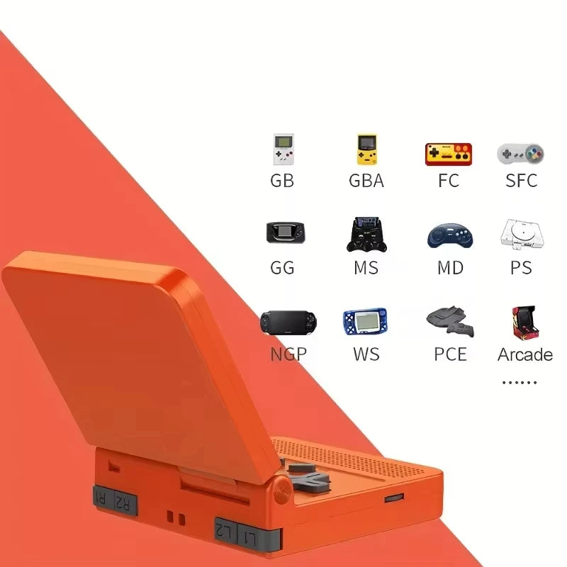 POWKIDDY v90 Schwarze Version 3-Zoll-IPS-Bildschirm Flip-Handheld-Konsole Open System-Spielkonsole 16 Simulatoren PS1 Kindergeschenke