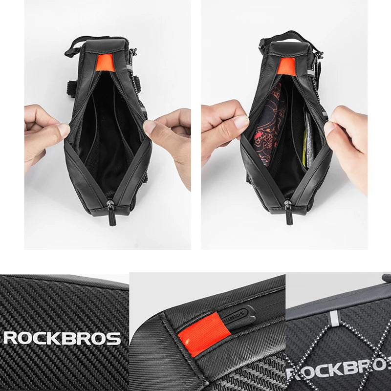 Rockbros Fahrradrahmen-Tasche – reflektierende, ultraleichte Front-Oberrohr-Tasche mit großem Fassungsvermögen, tragbar, multifunktional, Fahrradzubehör