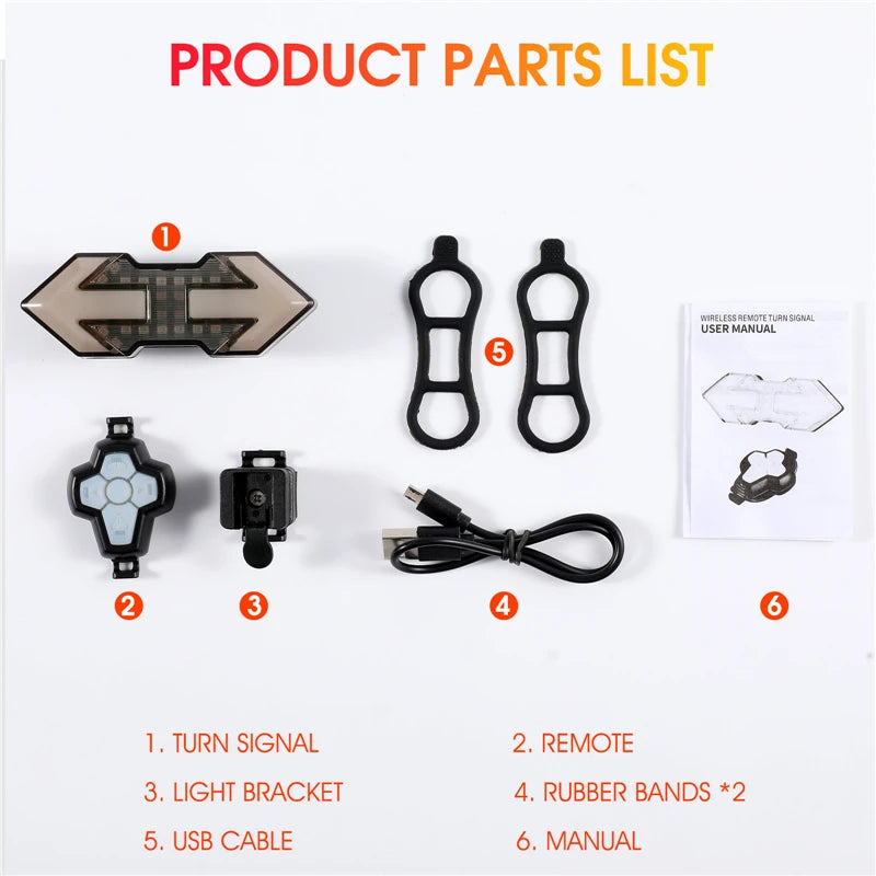 Kabelloses Fernbedienungs-Blinklicht für Fahrräder – MTB-Richtungsanzeiger, intelligentes LED-Rücklicht, USB-aufladbare Fahrrad-Rückleuchte
