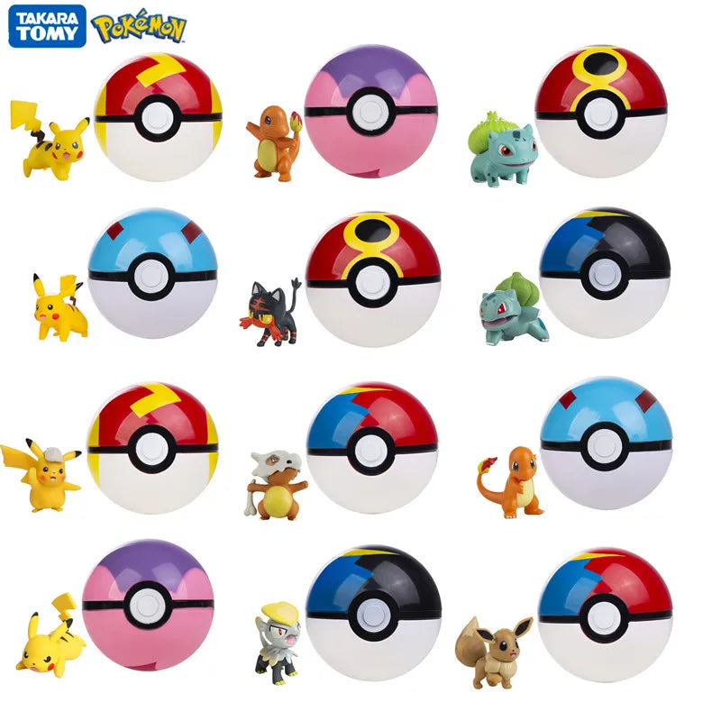 Pokémon Pokéball mit Cartoon-Designs – Anime-Film-Figuren Pikachu, Charmander, Eevee, Squirtle, Vulpix – Hochwertige Action-Spielzeuge, Sammlermodelle, Geschenke