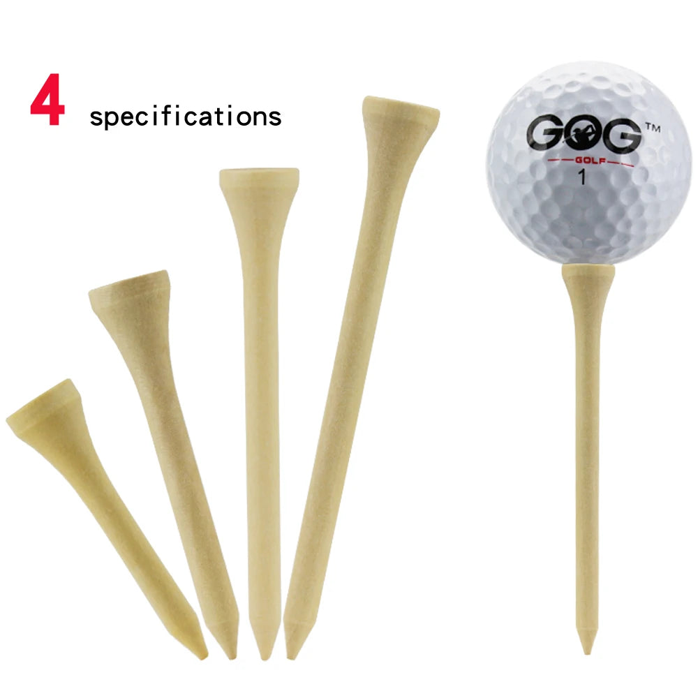 Packung mit 100 Stück Golftees in 4 Größen – Holz- und Bambus-Golfballhalter – Großhandel Golfzubehör – Individuelle Golftees – Trainingszubehör – Direktversand