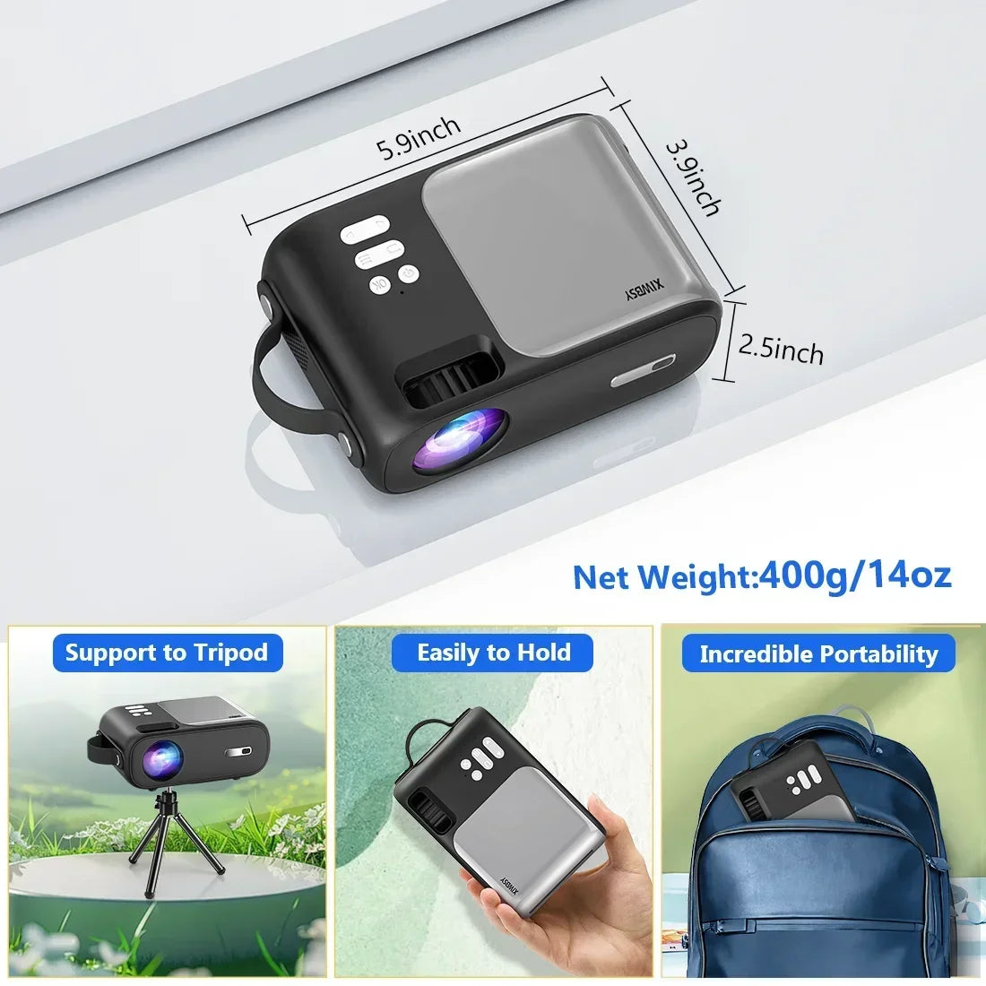 XIWBSY 12000 Lumen Mini-Android-Projektor Full HD Tragbarer Projektor Heimkino Büro Camping Outdoor-Projektor Beamer