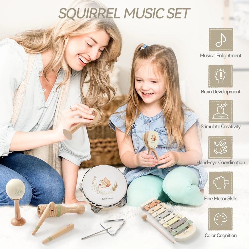 Musikinstrumente Montessori Musik Baby 0–12 Monate Spielzeug Trommel Xylophon Kinder Frühpädagogische Holzspielzeuge Babyspielzeug