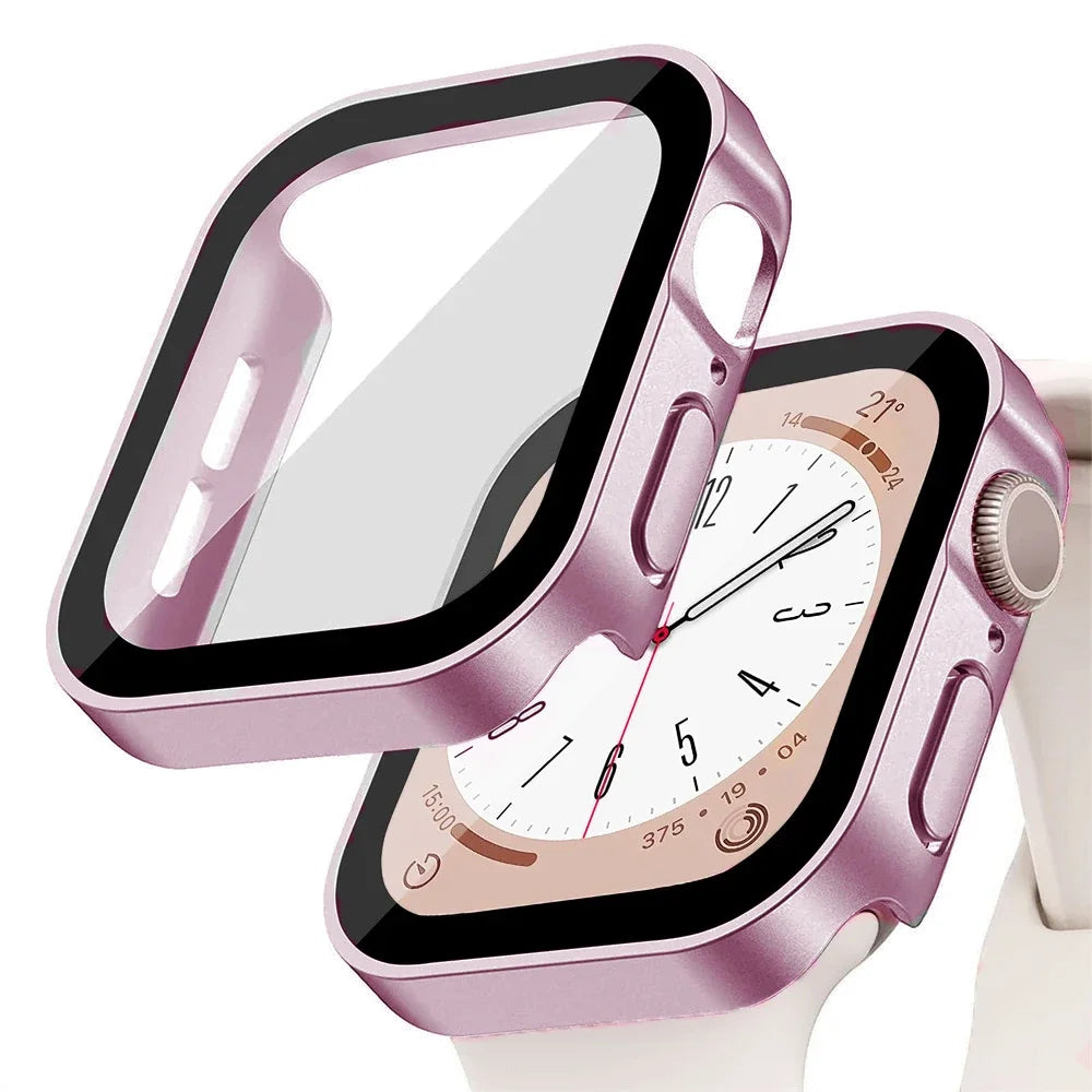 Glas + Hülle für Apple Watch – kompatibel mit Series 8, 7, 6, 5, 4, SE – 44 mm, 40 mm, 41 mm, 45 mm – Displayschutz mit geraden Kanten – Apple Watch Zubehör