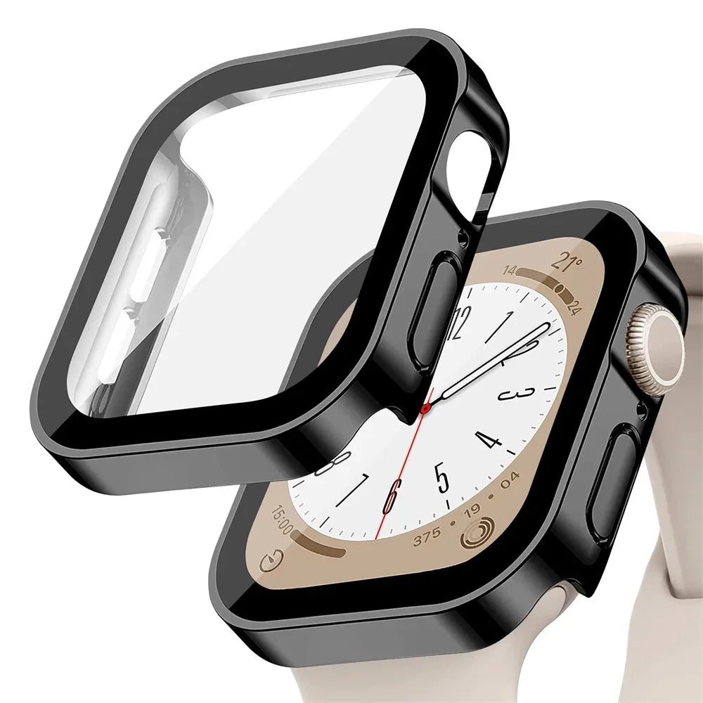 Glas + Hülle für Apple Watch – kompatibel mit Series 8, 7, 6, 5, 4, SE – 44 mm, 40 mm, 41 mm, 45 mm – Displayschutz mit geraden Kanten – Apple Watch Zubehör