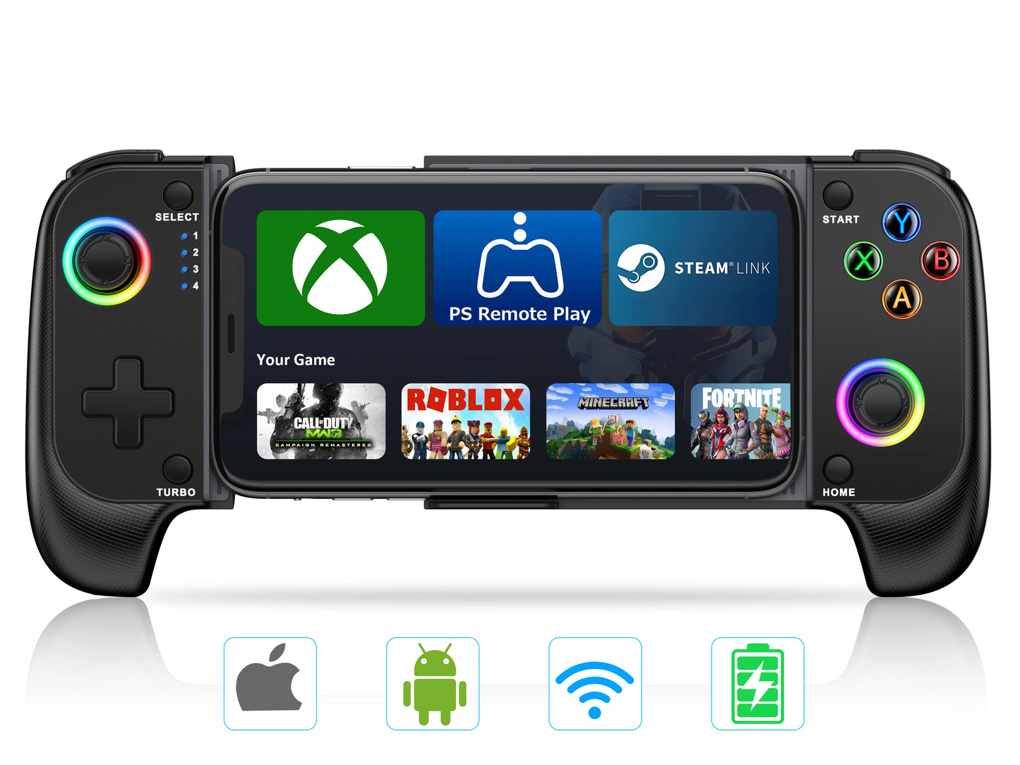 DinoFire Handy-Gamepad Joystick für iPhone und Android, Bluetooth-Controller mit Trigger und Halleffekt-Stick, mobiles Spielsteuergerät