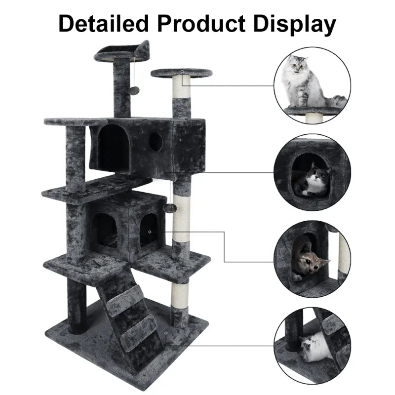 Mehrstöckiger Katzenbaum Kletterturm Möbel Kratzbaum Robust Katzenspielzeug für Kätzchen Kuscheliges Katzenhaus mit Aussichtsplatz Haustierbedarf