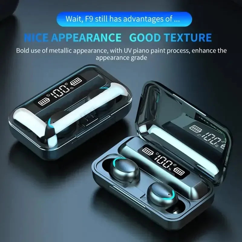 F9 True Wireless Earbuds — LED Power Display, Bluetooth 5.0