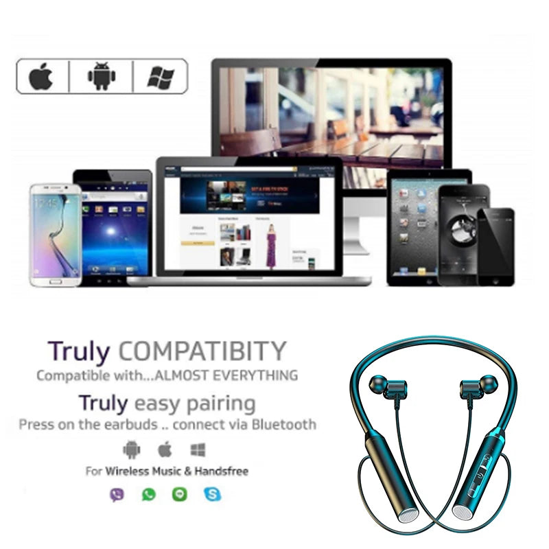 Neckband Wireless Earphones — Bluetooth 5.3, Magnetic Sport Design
