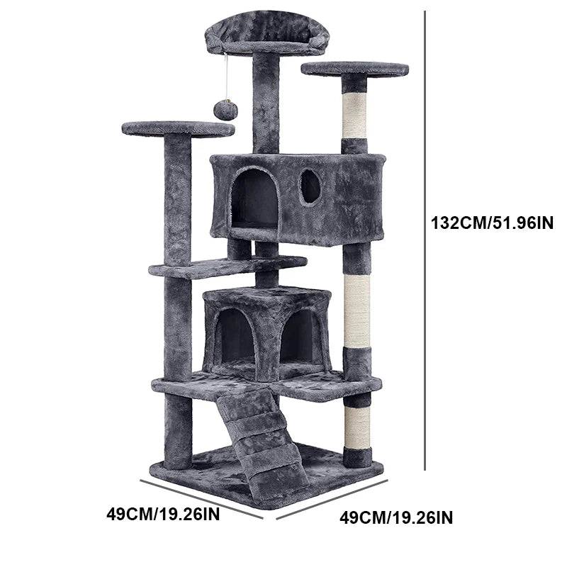Mehrstöckiger Katzenbaum mit Kratzpfosten – Kletterturm, Sprungspielzeug, Gemütliches Katzenhaus mit Aussichtsplatz – Robuste Katzenspielmöbel
