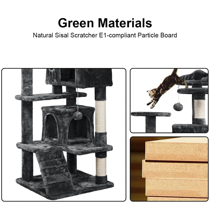 Mehrstöckiger Katzenbaum Kletterturm Möbel Kratzbaum Robust Katzenspielzeug für Kätzchen Kuscheliges Katzenhaus mit Aussichtsplatz Haustierbedarf