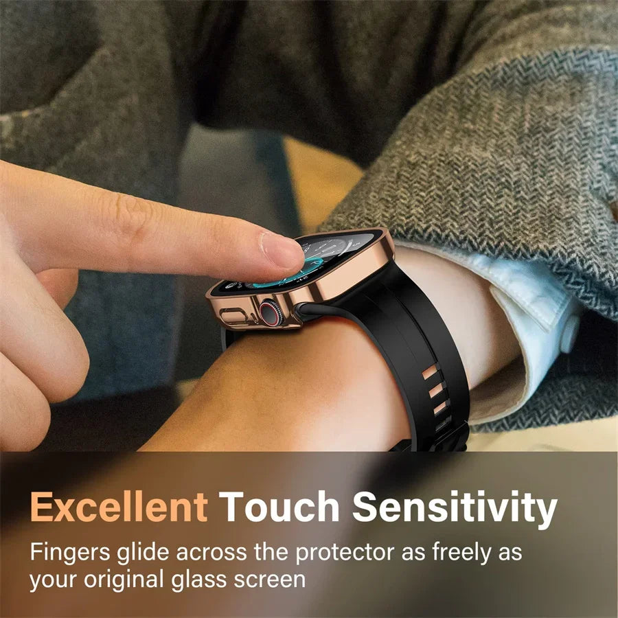 Glas + Hülle für Apple Watch – kompatibel mit Series 8, 7, 6, 5, 4, SE – 44 mm, 40 mm, 41 mm, 45 mm – Displayschutz mit geraden Kanten – Apple Watch Zubehör