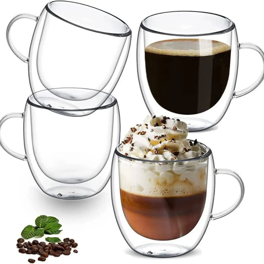 Doppelte Kaffeevase von 80–450 ml, Glasbehälter mit doppeltem Deckel für Kaffee und Milch, transparente Tasse mit Gläsern