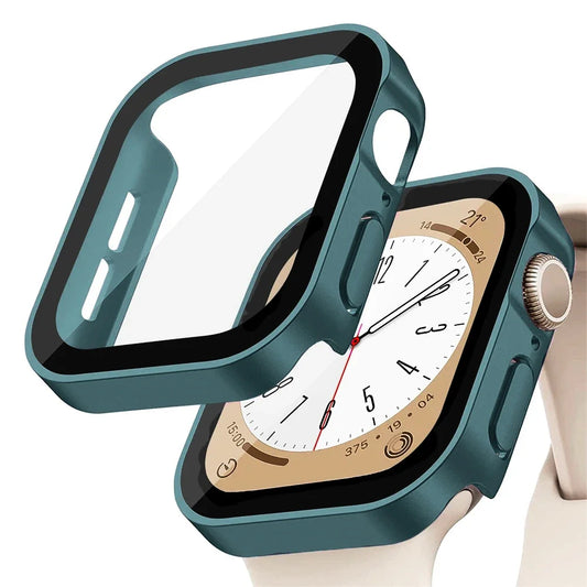 Glas + Hülle für Apple Watch – kompatibel mit Series 8, 7, 6, 5, 4, SE – 44 mm, 40 mm, 41 mm, 45 mm – Displayschutz mit geraden Kanten – Apple Watch Zubehör
