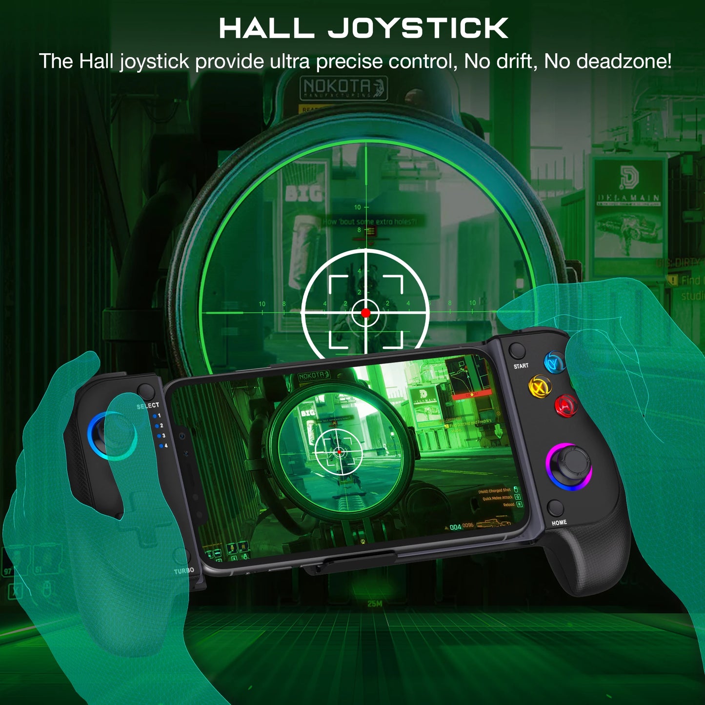 DinoFire Handy-Gamepad Joystick für iPhone und Android, Bluetooth-Controller mit Trigger und Halleffekt-Stick, mobiles Spielsteuergerät