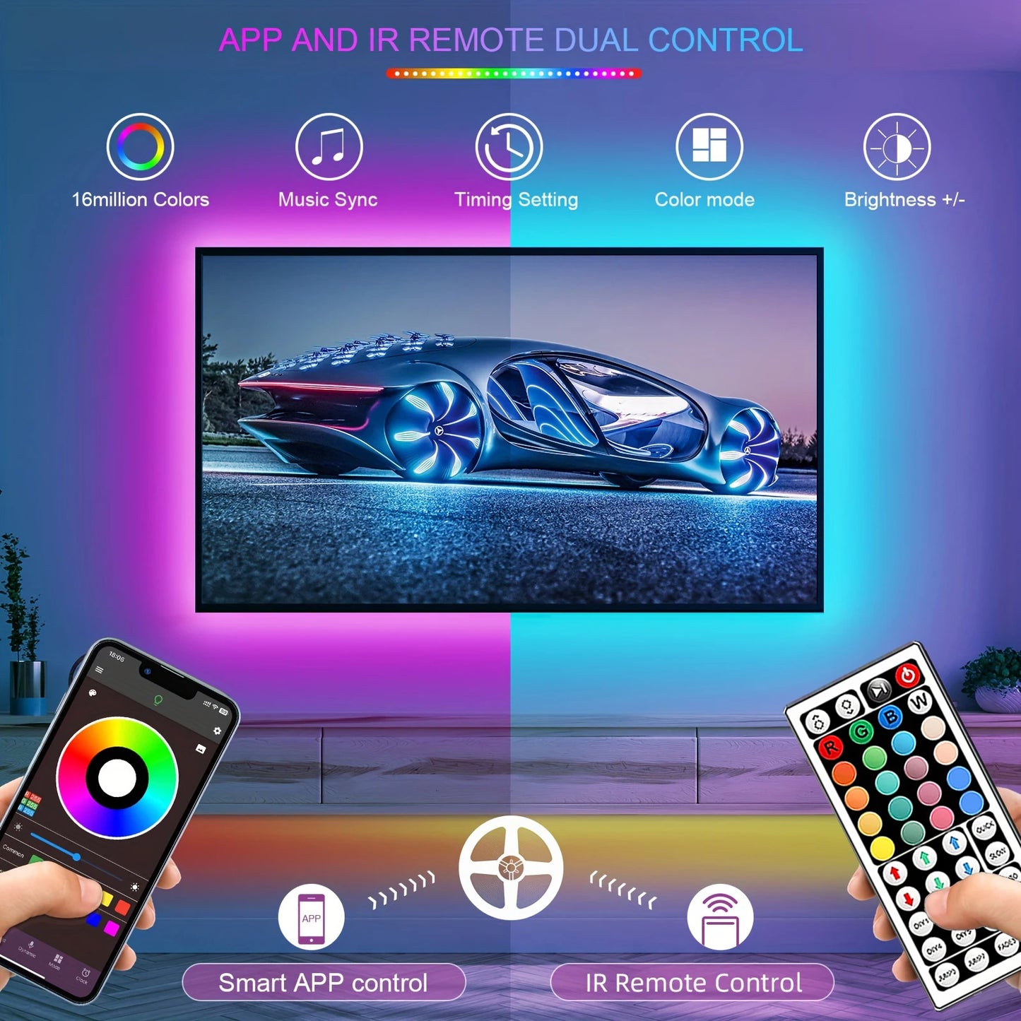 Smart RGB LED Strip Lights — App Control & Music Sync