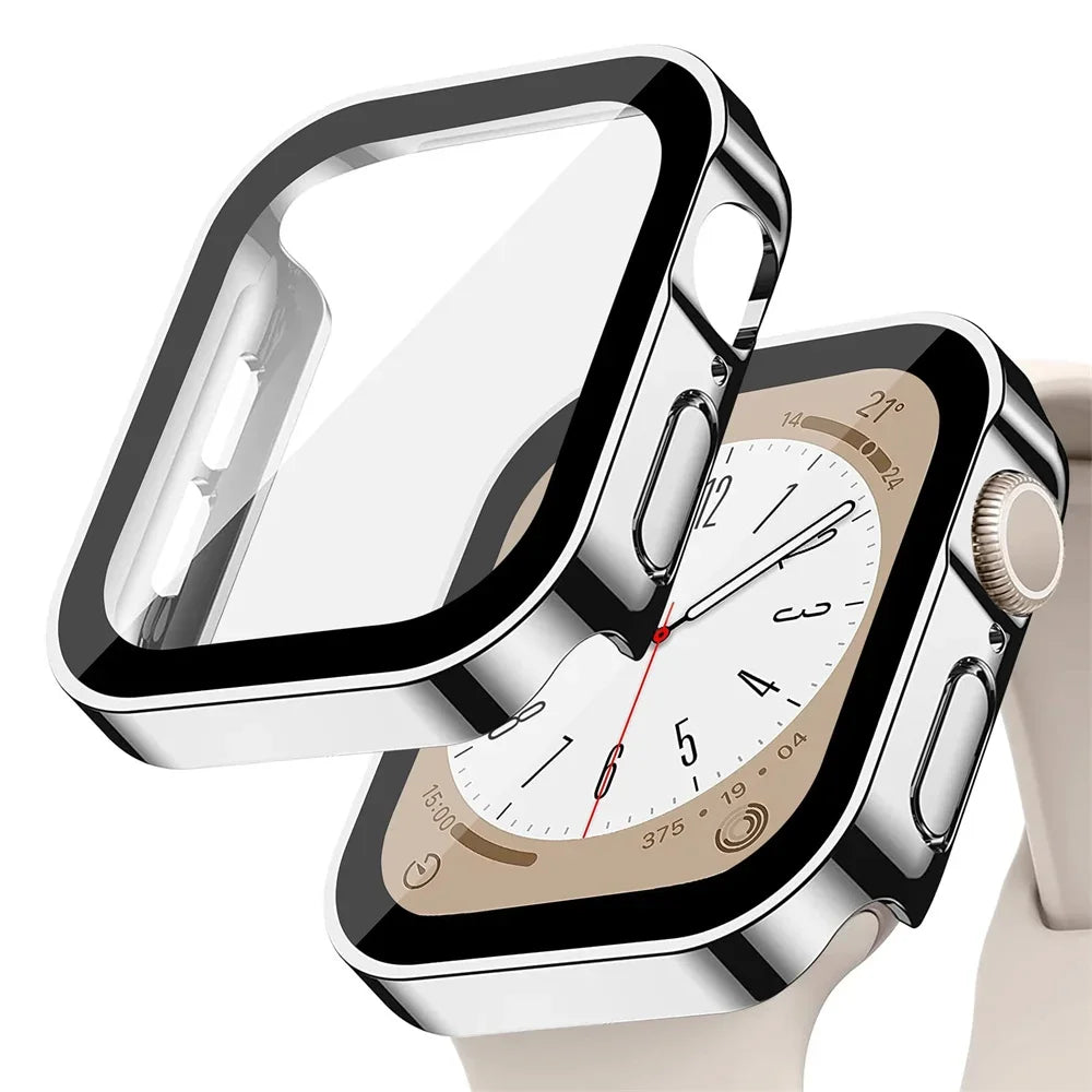 Glas + Hülle für Apple Watch – kompatibel mit Series 8, 7, 6, 5, 4, SE – 44 mm, 40 mm, 41 mm, 45 mm – Displayschutz mit geraden Kanten – Apple Watch Zubehör