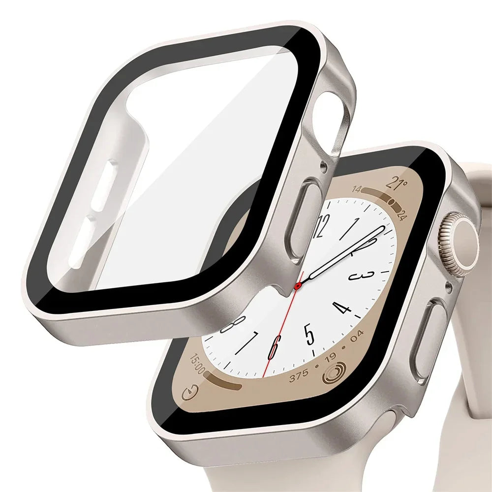 Glas + Hülle für Apple Watch – kompatibel mit Series 8, 7, 6, 5, 4, SE – 44 mm, 40 mm, 41 mm, 45 mm – Displayschutz mit geraden Kanten – Apple Watch Zubehör