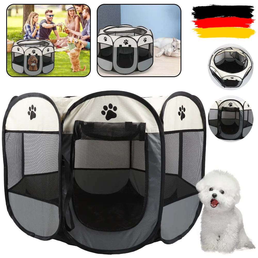 Tragbares faltbares Katzendorf Katzenhaus für unterwegs, Haustierzelt, Katzen-/Hundekäfig, achteckiger Zaun, Haustierkäfig, einfache Handhabung