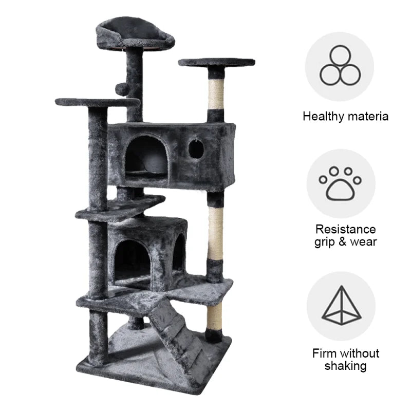 Mehrstöckiger Katzenbaum Kletterturm Möbel Kratzbaum Robust Katzenspielzeug für Kätzchen Kuscheliges Katzenhaus mit Aussichtsplatz Haustierbedarf