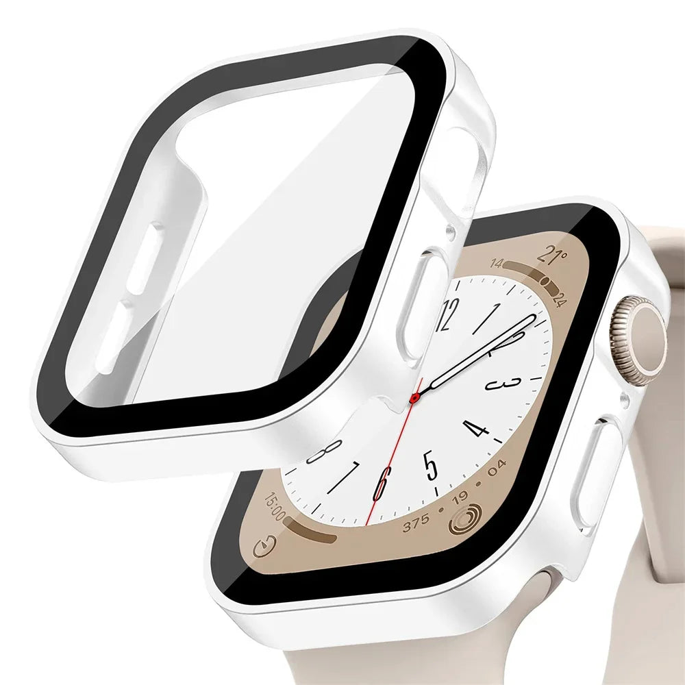 Glas + Hülle für Apple Watch – kompatibel mit Series 8, 7, 6, 5, 4, SE – 44 mm, 40 mm, 41 mm, 45 mm – Displayschutz mit geraden Kanten – Apple Watch Zubehör