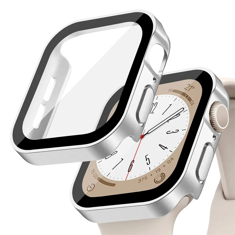 Glas + Hülle für Apple Watch – kompatibel mit Series 8, 7, 6, 5, 4, SE – 44 mm, 40 mm, 41 mm, 45 mm – Displayschutz mit geraden Kanten – Apple Watch Zubehör