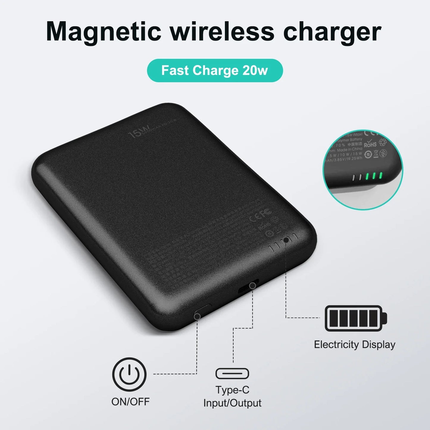 Magnetic Wireless Power Bank — 5000mAh MagSafe Compatible